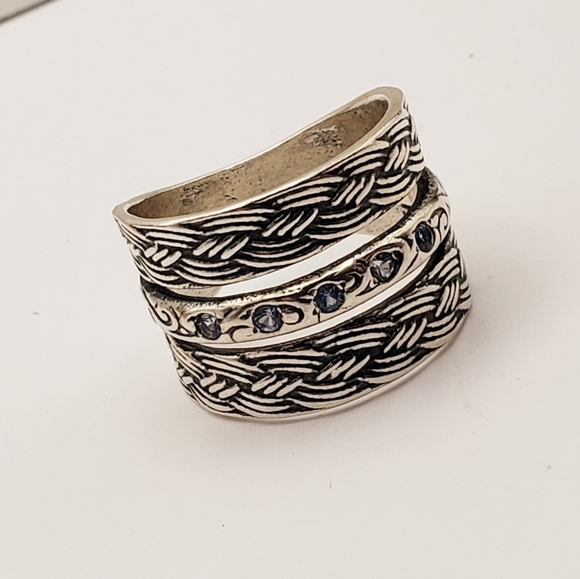 Didae Israel and Artisan 925 Sterling Silver Aqua Accented Wide Band Ring 8.25 - Picture 14 of 14